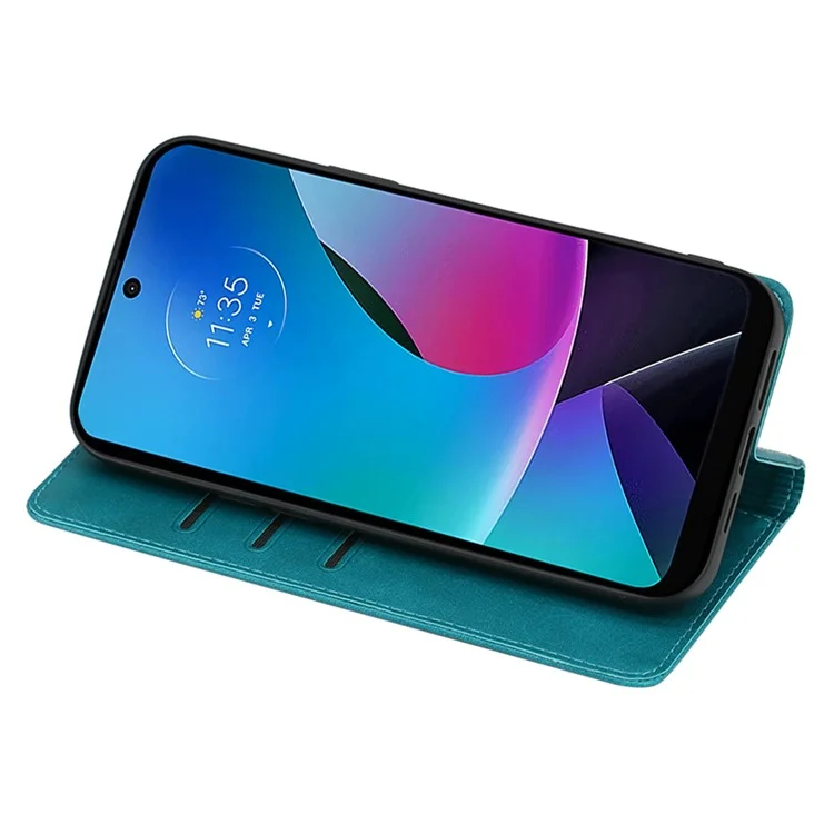 Para Motorola Moto G Play (2023) 4G Funda de cartera para teléfono con soporte, de piel sintética antiarañazos, textura de becerro, cubierta magnética para teléfono - Azul bebé