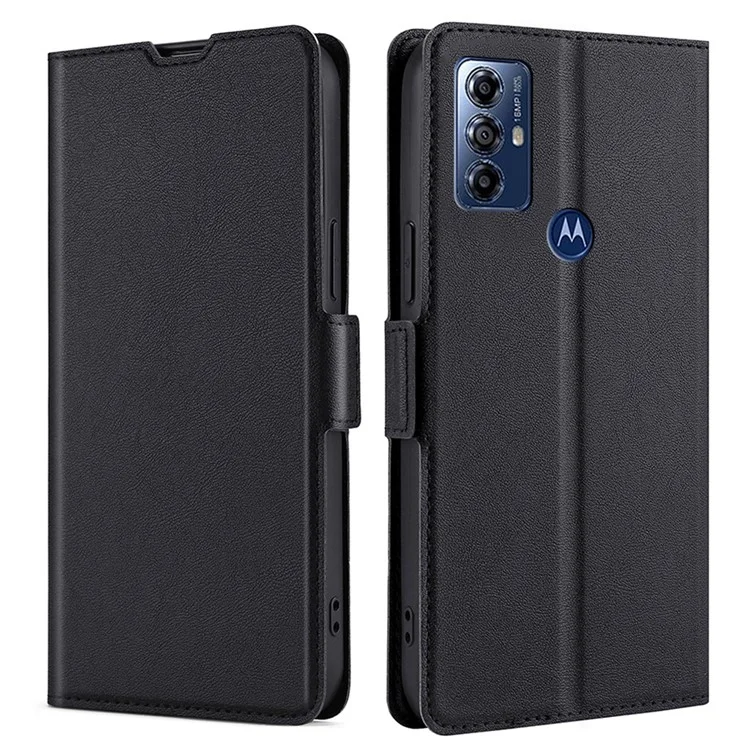 For Motorola Moto G Play (2023) 4G Smartphone Case Slim PU Leather Flip Folio Book Stand Cover with Card Holder - Black