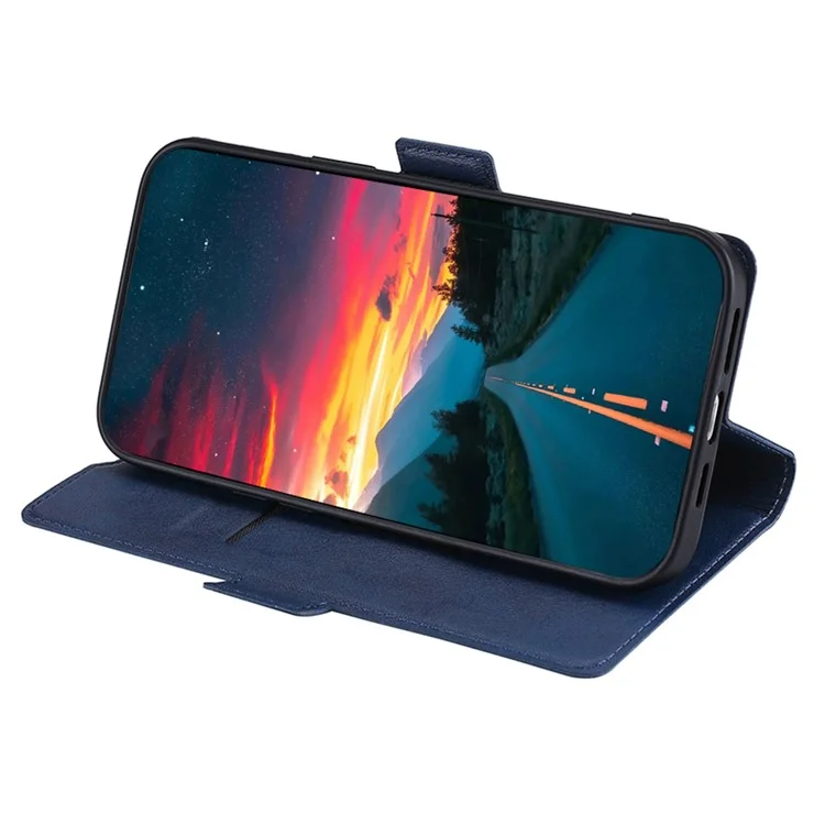 Для смартфона Motorola Moto G Play (2023) 4G Slim PU кожаный флип-чехол-книжка с подставкой и держателем для карт - синий