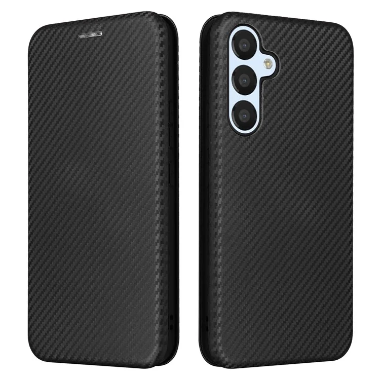Per Samsung Galaxy M14 5G Custodia in Pelle Anti-caduta Texture in Fibra di Carbonio Supporto per Telefono con Porta Carte - Nero