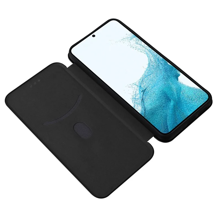 Per Samsung Galaxy M14 5G Custodia in Pelle Anti-caduta Texture in Fibra di Carbonio Supporto per Telefono con Porta Carte - Nero