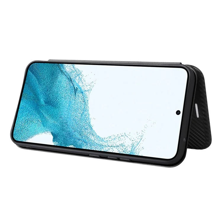Per Samsung Galaxy M14 5G Custodia in Pelle Anti-caduta Texture in Fibra di Carbonio Supporto per Telefono con Porta Carte - Nero