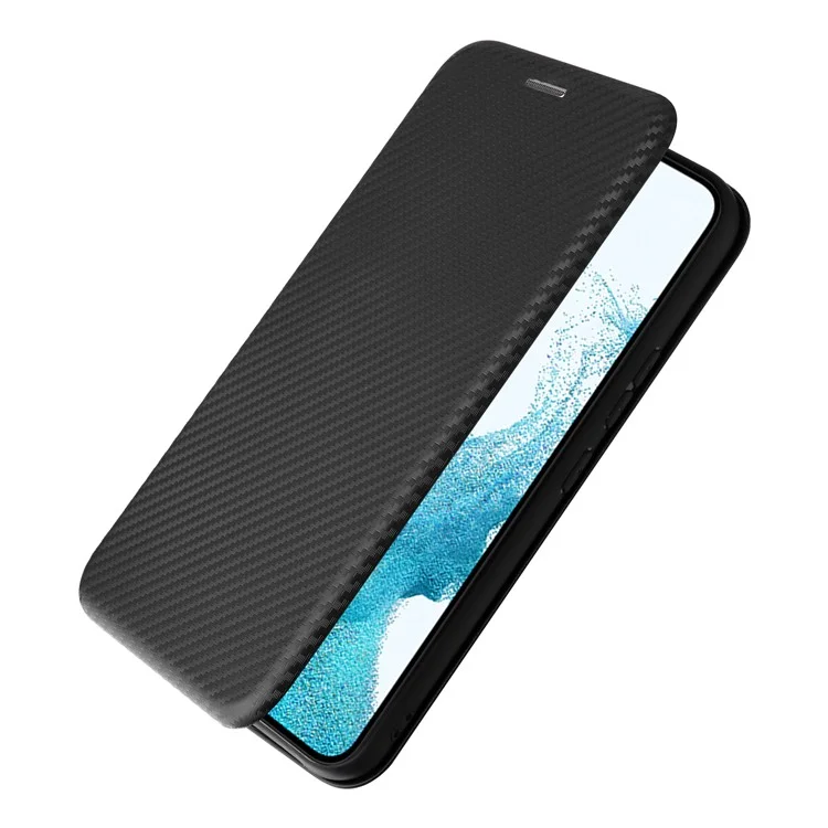 Per Samsung Galaxy M14 5G Custodia in Pelle Anti-caduta Texture in Fibra di Carbonio Supporto per Telefono con Porta Carte - Nero