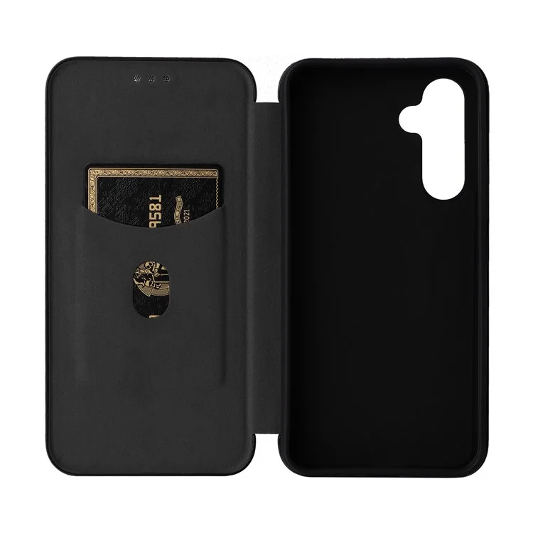 Per Samsung Galaxy M14 5G Custodia in Pelle Anti-caduta Texture in Fibra di Carbonio Supporto per Telefono con Porta Carte - Nero