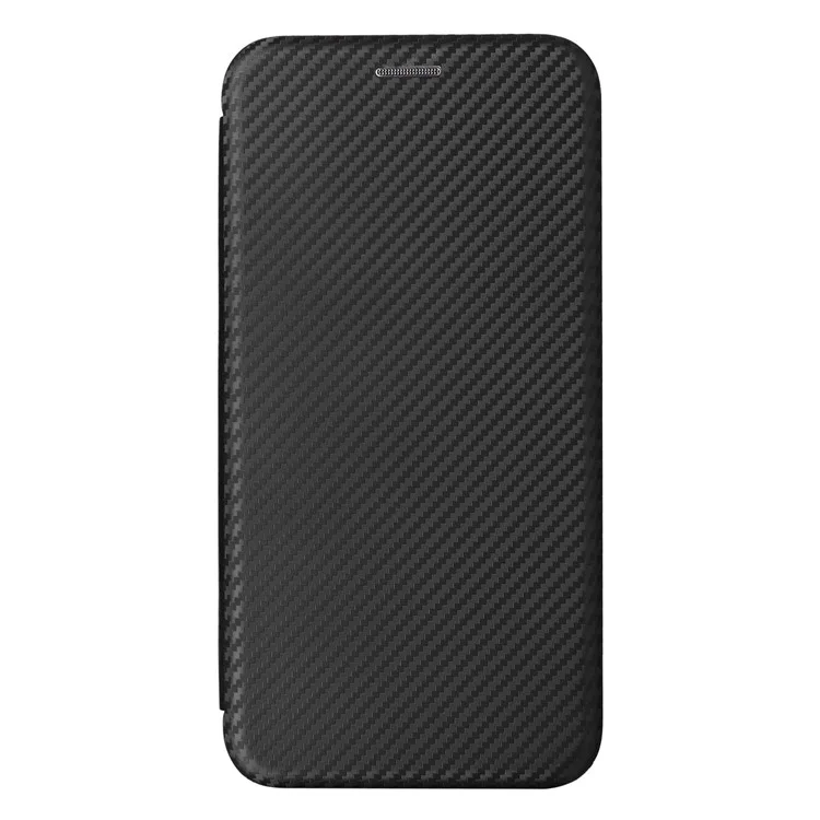 Per Samsung Galaxy M14 5G Custodia in Pelle Anti-caduta Texture in Fibra di Carbonio Supporto per Telefono con Porta Carte - Nero