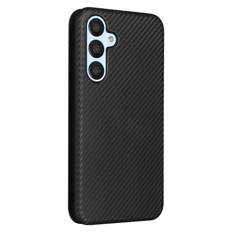 Per Samsung Galaxy M14 5G Custodia in Pelle Anti-caduta Texture in Fibra di Carbonio Supporto per Telefono con Porta Carte - Nero