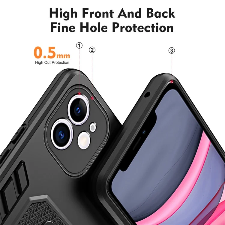 Kickstand Cell Phone Case for iPhone 11 Ring Strap TPU+PC Shockproof Protective Phone Cover - Black