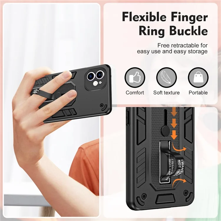 Kickstand Cell Phone Case for iPhone 11 Ring Strap TPU+PC Shockproof Protective Phone Cover - Black