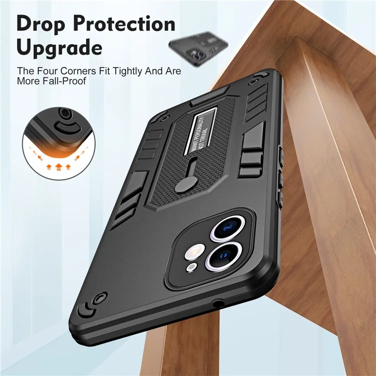 Kickstand Cell Phone Case for iPhone 11 Ring Strap TPU+PC Shockproof Protective Phone Cover - Black