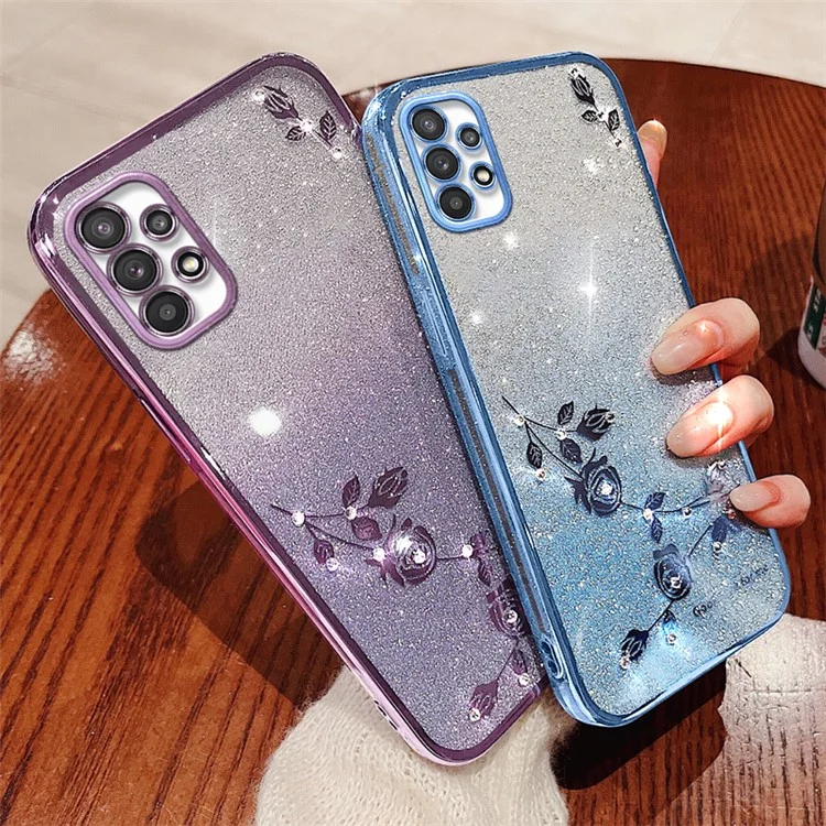 KADEM Für Samsung Galaxy A53 5G Gradient Glitzer TPU-Hülle Blume Rhinestone Dekor Sturzsichere Handyhülle - Roségold