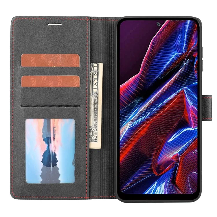 Für Xiaomi Redmi Anmerkung 12 5G (indien) / 12 5G (China) / Poco X5 5G Horizontale Leitungsleder -hülle Wallet Wallet Abdeckung - Schwarz