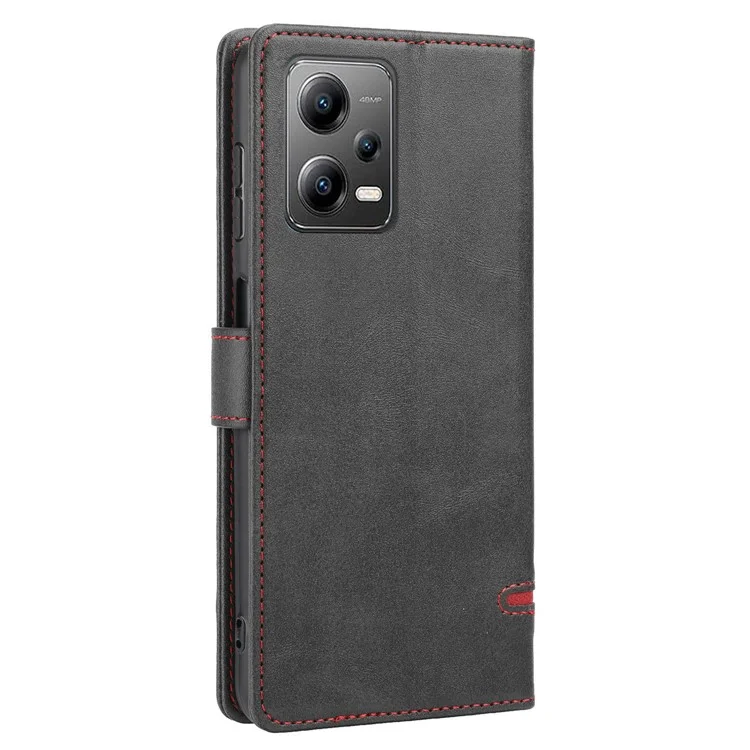 Für Xiaomi Redmi Anmerkung 12 5G (indien) / 12 5G (China) / Poco X5 5G Horizontale Leitungsleder -hülle Wallet Wallet Abdeckung - Schwarz