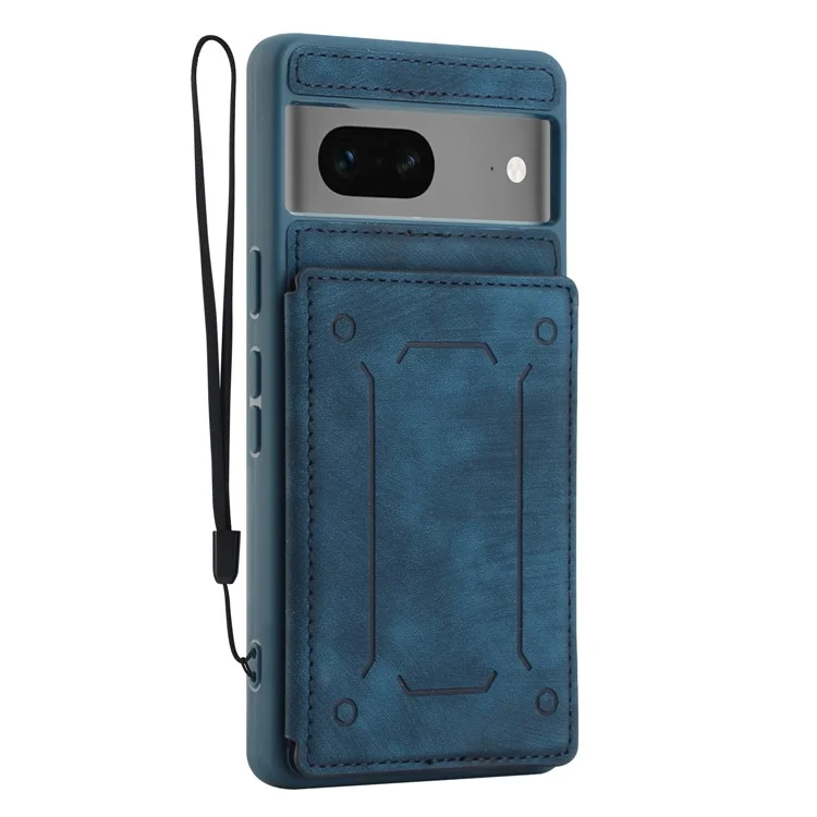 Für Google Pixel 7 5G Doppelkartenhalter PU Lederbeschichtete TPU -telefonhülle Kickstand Magnetic Cover - Blau