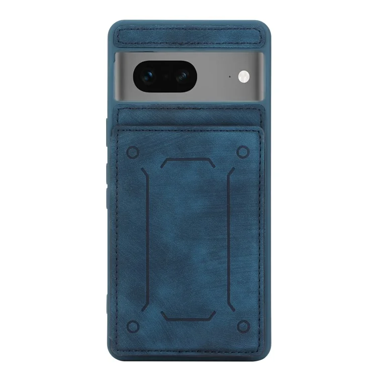 Für Google Pixel 7 5G Doppelkartenhalter PU Lederbeschichtete TPU -telefonhülle Kickstand Magnetic Cover - Blau