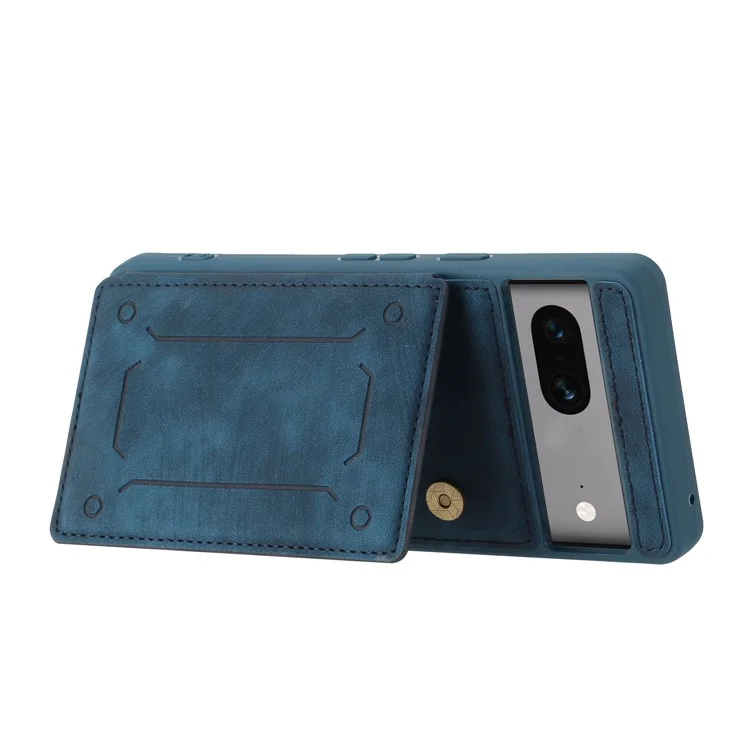 Für Google Pixel 7 5G Doppelkartenhalter PU Lederbeschichtete TPU -telefonhülle Kickstand Magnetic Cover - Blau