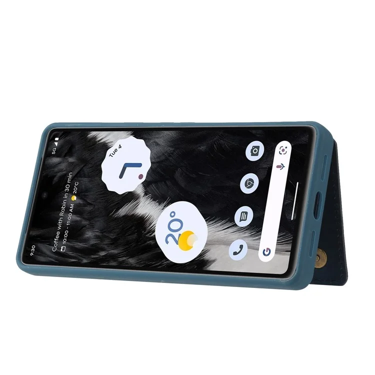 Für Google Pixel 7 5G Doppelkartenhalter PU Lederbeschichtete TPU -telefonhülle Kickstand Magnetic Cover - Blau