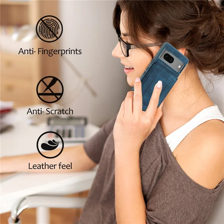 Für Google Pixel 7 5G Doppelkartenhalter PU Lederbeschichtete TPU -telefonhülle Kickstand Magnetic Cover - Blau