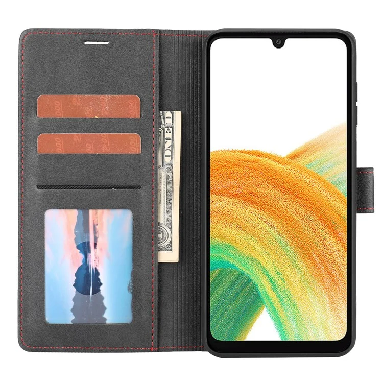 Per Samsung Galaxy A34 5G Custodia protettiva in pelle PU con linea orizzontale Stand Wallet Phone Cover - Nero