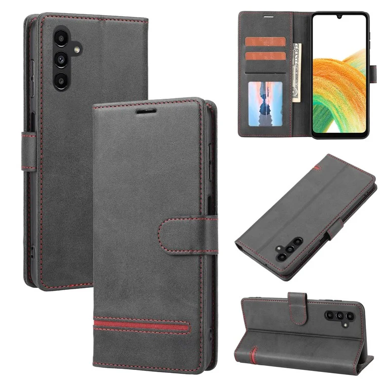 Per Samsung Galaxy A34 5G Custodia protettiva in pelle PU con linea orizzontale Stand Wallet Phone Cover - Nero