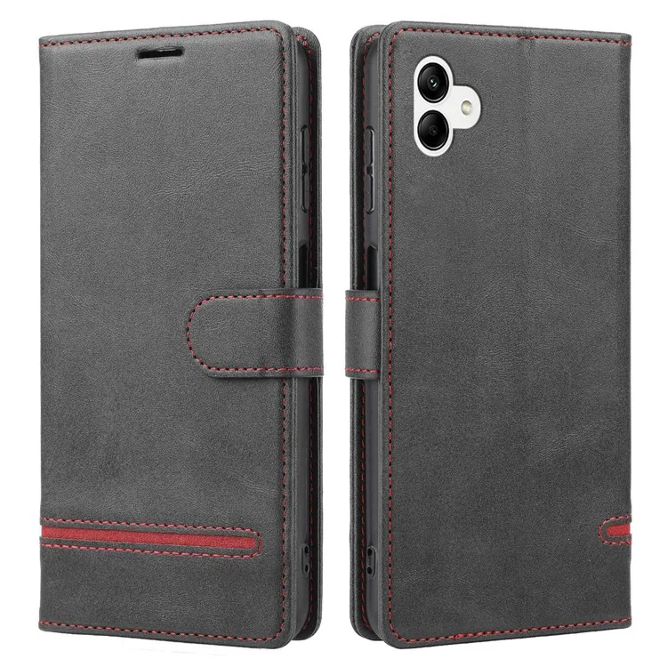 Pour Samsung Galaxy A04e 4G / F04 4G / M04 4G Horizontal Line PU Leather Flip Stand Case Wallet Cover - Black