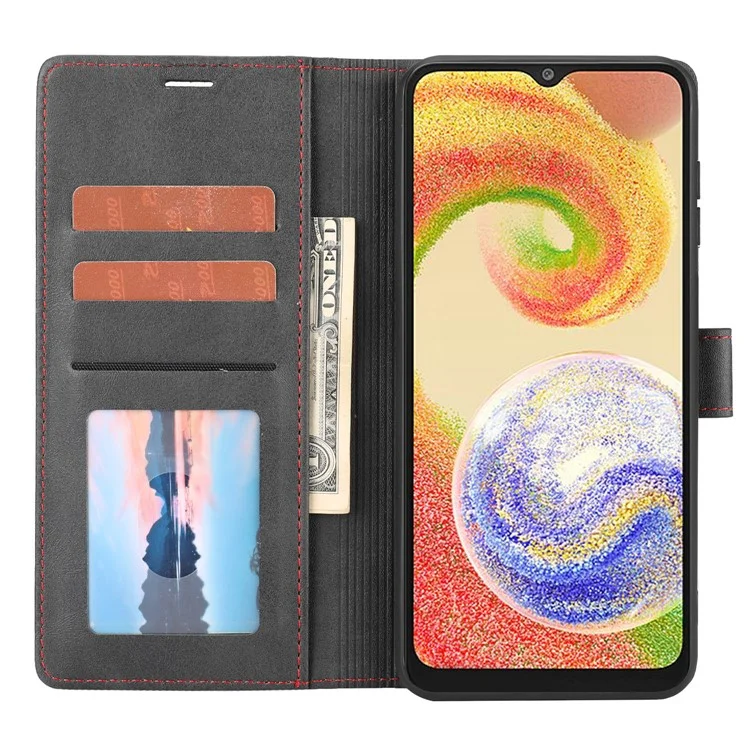 Pour Samsung Galaxy A04e 4G / F04 4G / M04 4G Horizontal Line PU Leather Flip Stand Case Wallet Cover - Black