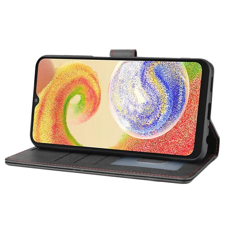 Pour Samsung Galaxy A04e 4G / F04 4G / M04 4G Horizontal Line PU Leather Flip Stand Case Wallet Cover - Black