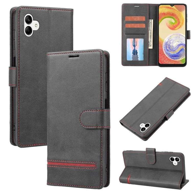 Pour Samsung Galaxy A04e 4G / F04 4G / M04 4G Horizontal Line PU Leather Flip Stand Case Wallet Cover - Black