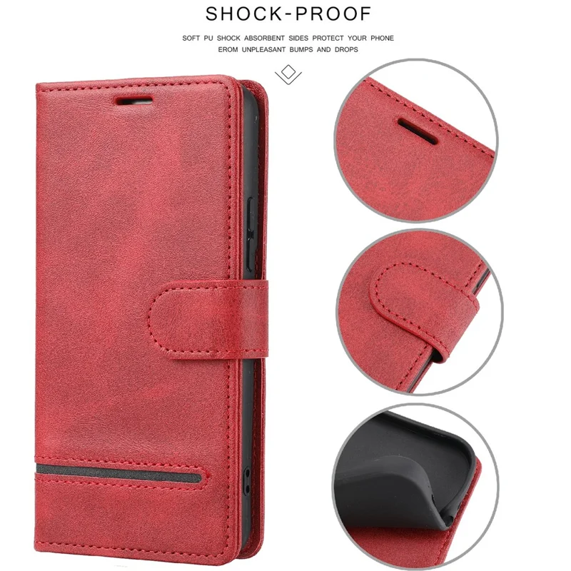 Para Samsung Galaxy A04e 4G / F04 4G / M04 4G Horizontal Line PU Leather Flip Stand Case Wallet Cover - Vermelho