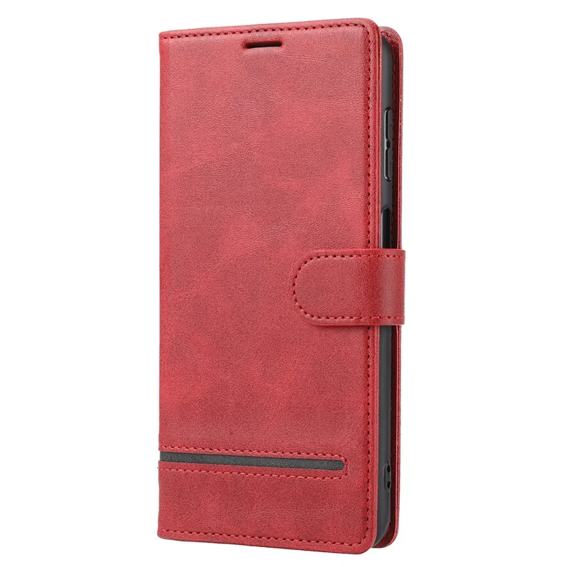 Para Samsung Galaxy A04e 4G / F04 4G / M04 4G Horizontal Line PU Leather Flip Stand Case Wallet Cover - Vermelho