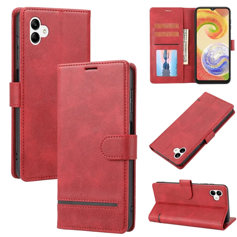 Para Samsung Galaxy A04e 4G / F04 4G / M04 4G Horizontal Line PU Leather Flip Stand Case Wallet Cover - Vermelho