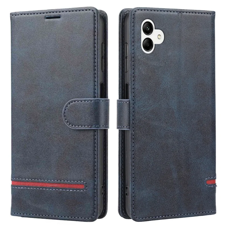 For Samsung Galaxy A04e 4G / F04 4G / M04 4G Horizontal Line PU Leather Flip Stand Case Wallet Cover - Blue