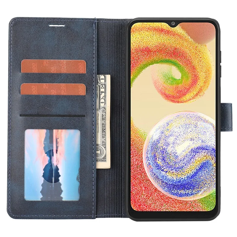 For Samsung Galaxy A04e 4G / F04 4G / M04 4G Horizontal Line PU Leather Flip Stand Case Wallet Cover - Blue