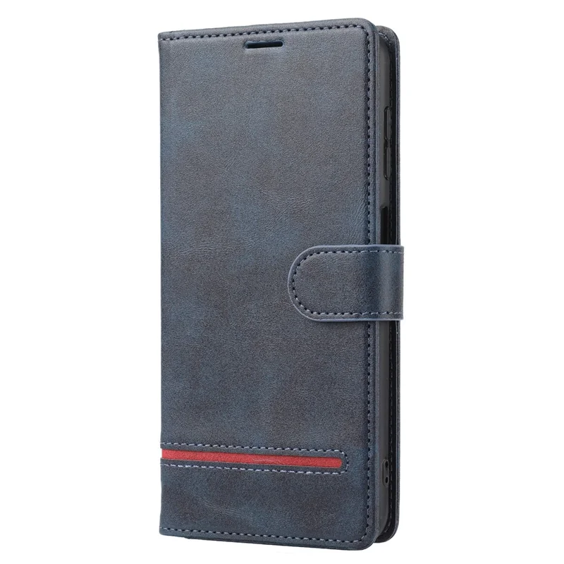 For Samsung Galaxy A04e 4G / F04 4G / M04 4G Horizontal Line PU Leather Flip Stand Case Wallet Cover - Blue