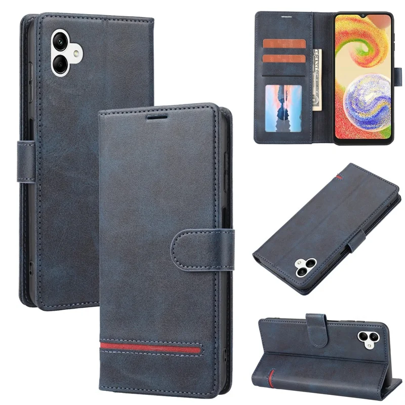 For Samsung Galaxy A04e 4G / F04 4G / M04 4G Horizontal Line PU Leather Flip Stand Case Wallet Cover - Blue