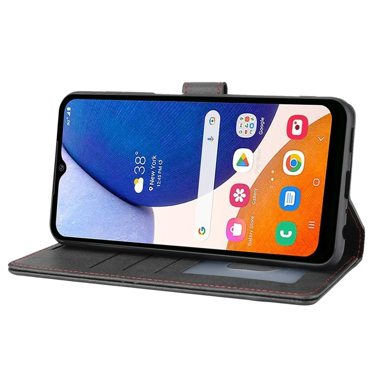 For Samsung Galaxy A14 4G / 5G Horizontal Line Anti-drop Wallet Cover PU Leather Flip Stand Case - Black