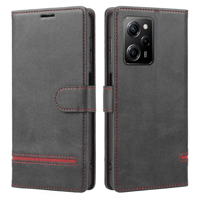 For Xiaomi Redmi Note 12 Pro 5G / 12 Pro Speed 5G / Poco X5 Pro 5G Horizontal Line Stand Wallet Leather Cover - Black
