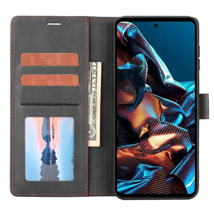 For Xiaomi Redmi Note 12 Pro 5G / 12 Pro Speed 5G / Poco X5 Pro 5G Horizontal Line Stand Wallet Leather Cover - Black