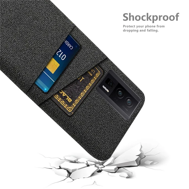 Pour Xiaomi Poco F5 Pro 5G / Redmi K60 Pro 5G / K60 5G, étui de protection en PC dur + chiffon avec 2 fentes pour cartes - Noir