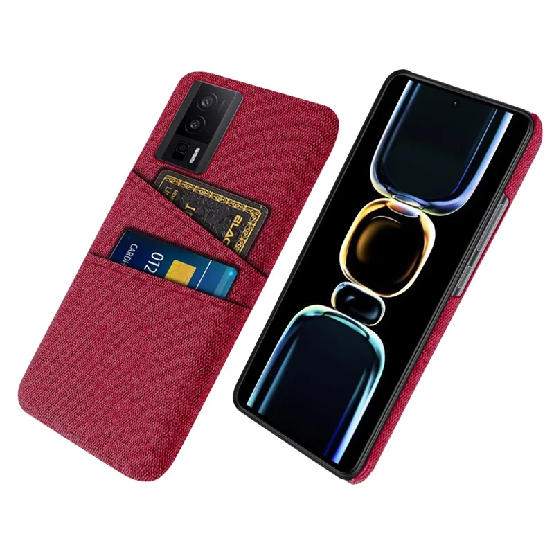 For Xiaomi Poco F5 Pro 5G / Redmi K60 Pro 5G / K60 5G Hard PC + Cloth Phone Case Protective Cover with 2 Card Slots - Red