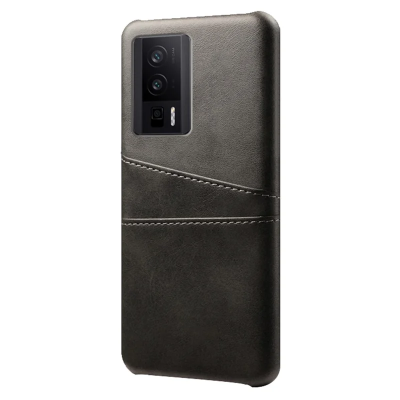 For Xiaomi Poco F5 Pro 5G / Redmi K60 Pro 5G / K60 5G PU Leather + Hard PC Phone Case Dual Card Holder Ultra Thin Protective Shell Cover - Black