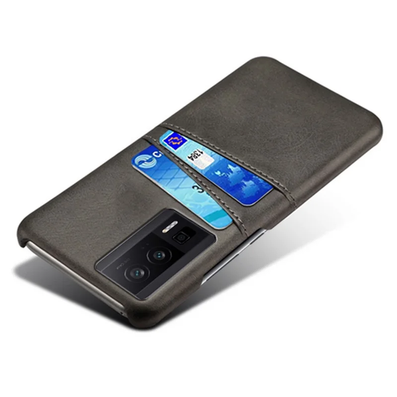 For Xiaomi Poco F5 Pro 5G / Redmi K60 Pro 5G / K60 5G PU Leather + Hard PC Phone Case Dual Card Holder Ultra Thin Protective Shell Cover - Black
