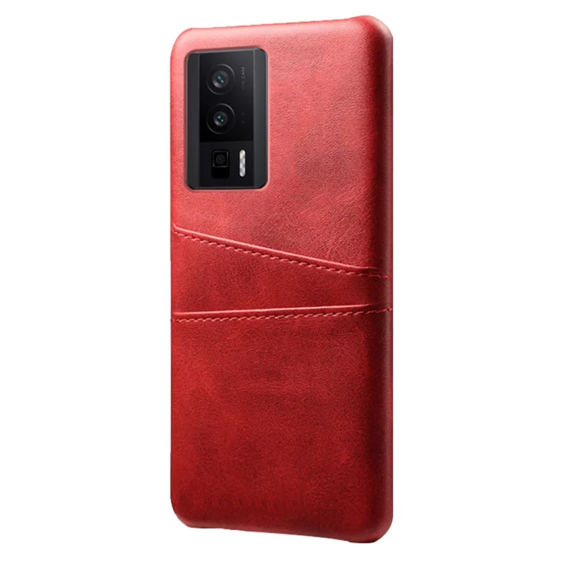For Xiaomi Poco F5 Pro 5G / Redmi K60 Pro 5G / K60 5G PU Leather + Hard PC Phone Case Dual Card Holder Ultra Thin Protective Shell Cover - Red