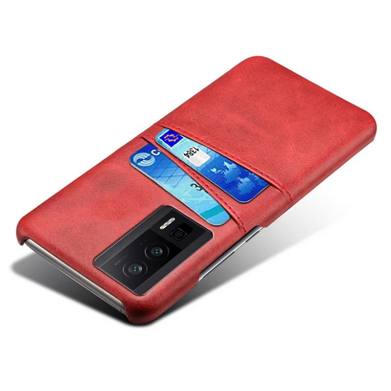 For Xiaomi Poco F5 Pro 5G / Redmi K60 Pro 5G / K60 5G PU Leather + Hard PC Phone Case Dual Card Holder Ultra Thin Protective Shell Cover - Red