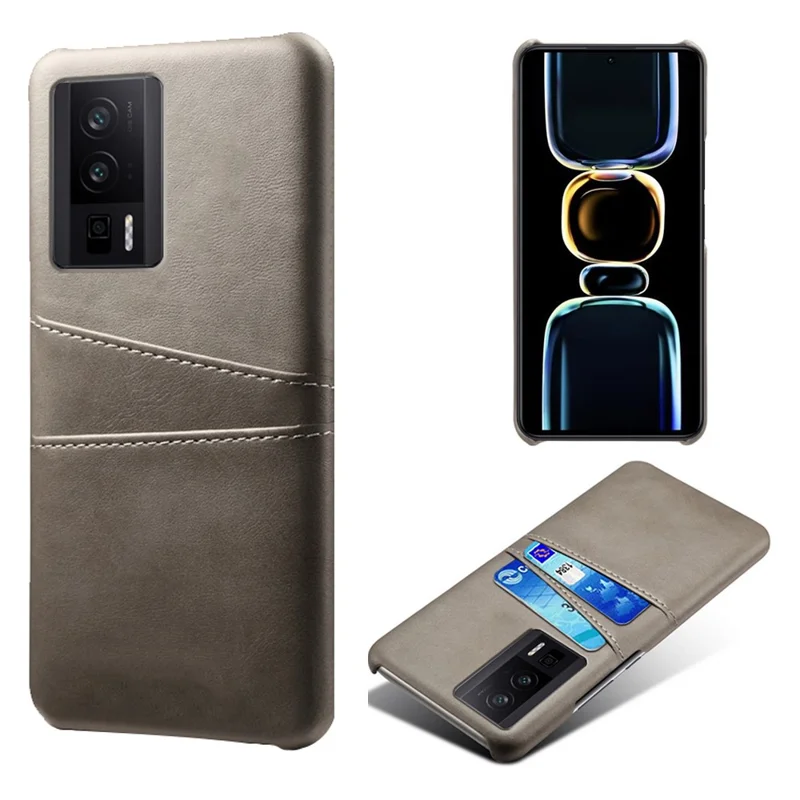 For Xiaomi Poco F5 Pro 5G / Redmi K60 Pro 5G / K60 5G PU Leather + Hard PC Phone Case Dual Card Holder Ultra Thin Protective Shell Cover - Grey