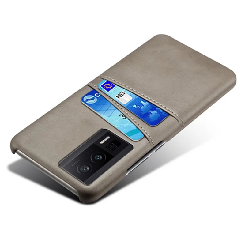 For Xiaomi Poco F5 Pro 5G / Redmi K60 Pro 5G / K60 5G PU Leather + Hard PC Phone Case Dual Card Holder Ultra Thin Protective Shell Cover - Grey