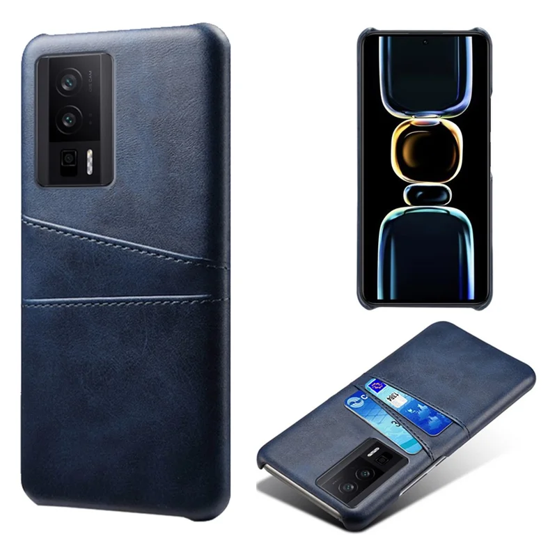 For Xiaomi Poco F5 Pro 5G / Redmi K60 Pro 5G / K60 5G PU Leather + Hard PC Phone Case Dual Card Holder Ultra Thin Protective Shell Cover - Blue