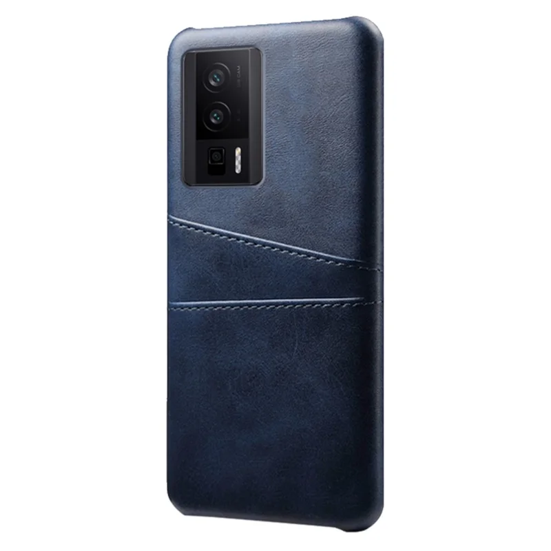 For Xiaomi Poco F5 Pro 5G / Redmi K60 Pro 5G / K60 5G PU Leather + Hard PC Phone Case Dual Card Holder Ultra Thin Protective Shell Cover - Blue