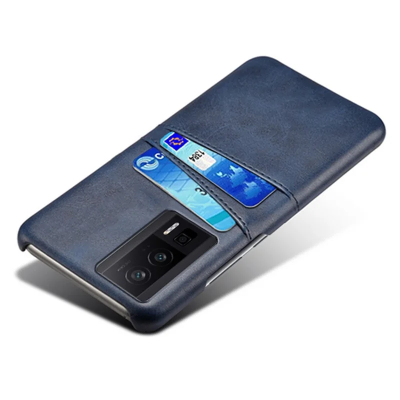 For Xiaomi Poco F5 Pro 5G / Redmi K60 Pro 5G / K60 5G PU Leather + Hard PC Phone Case Dual Card Holder Ultra Thin Protective Shell Cover - Blue