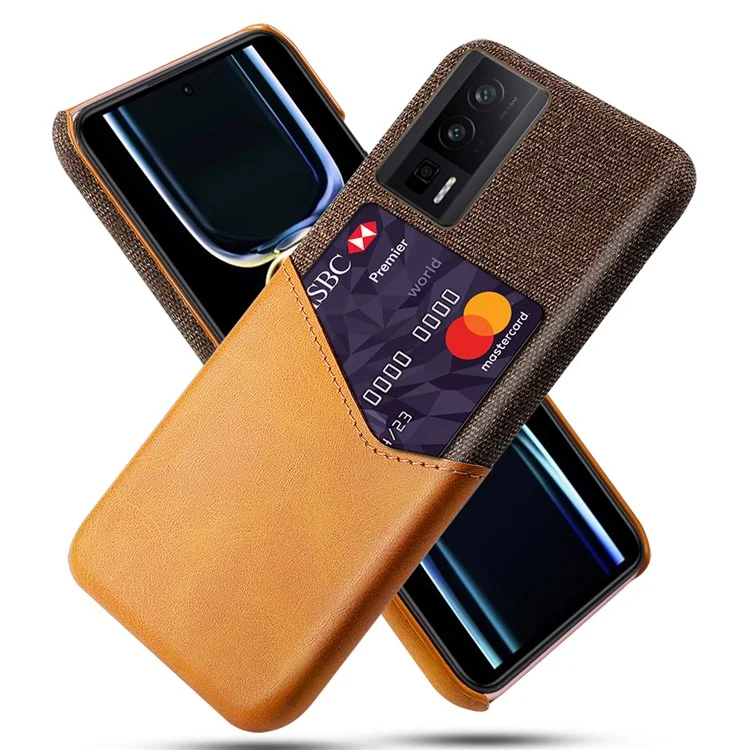 Pour Xiaomi Poco F5 Pro 5G / Redmi K60 Pro 5G / K60 5G Étui de protection en cuir PU avec porte-cartes en PC et texture en tissu antidérapante - Orange
