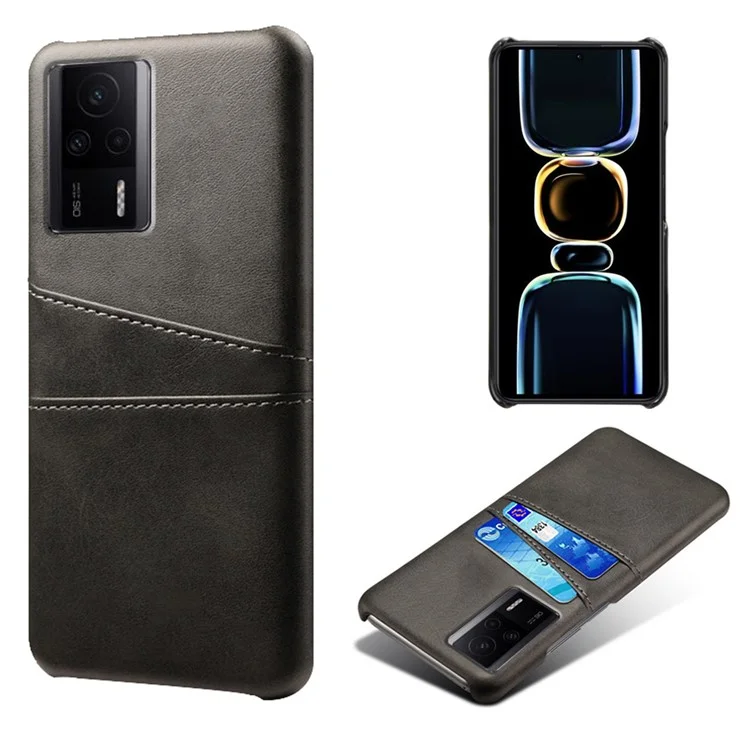 Für Xiaomi Redmi K60E 5G-Handyhülle mit 2 Kartenschlitzen, Tasche, PU-Leder + harter PC-Schutzhülle - Schwarz